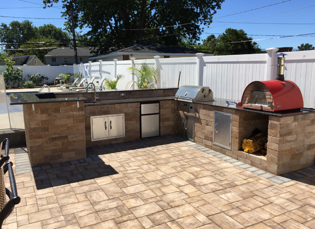 outdoor kitchen red pizza oven